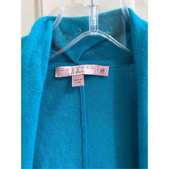 CALYPSO ST BARTH 100% Cashmere Open Front Peplum Cardigan Sweater Teal Sz MEDIUM - Picture 2 of 5